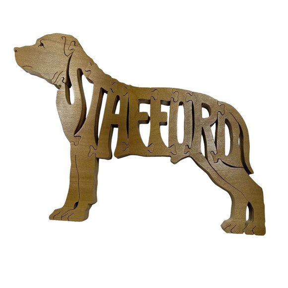 Shafford Dog Wooden Scroll Jigsaw Puzzle Figurine Wood Art USA Signed By Maker - Picture 1 of 5